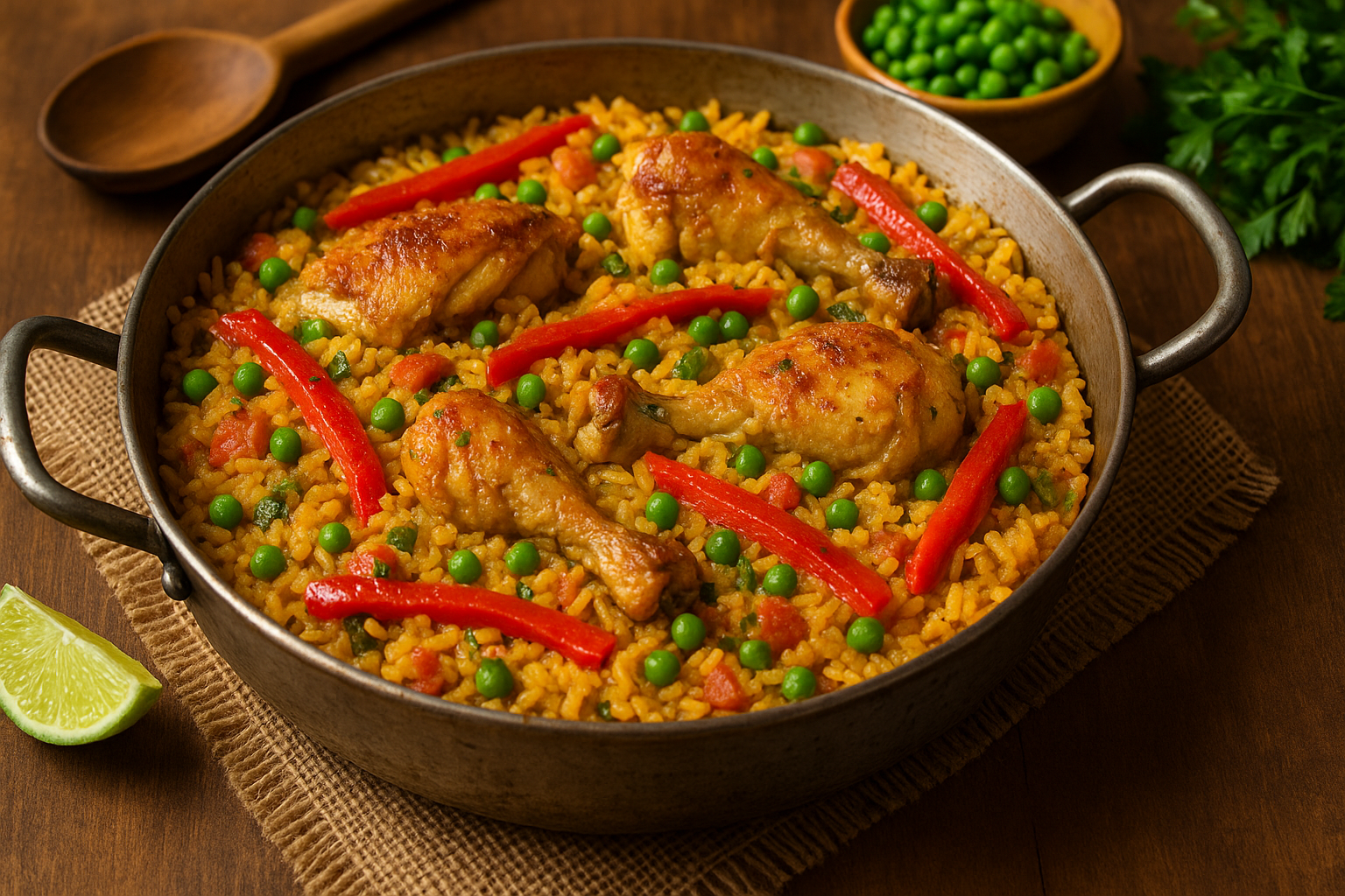 Arroz con pollo – el clásico amarillo de cada cumpleaños.