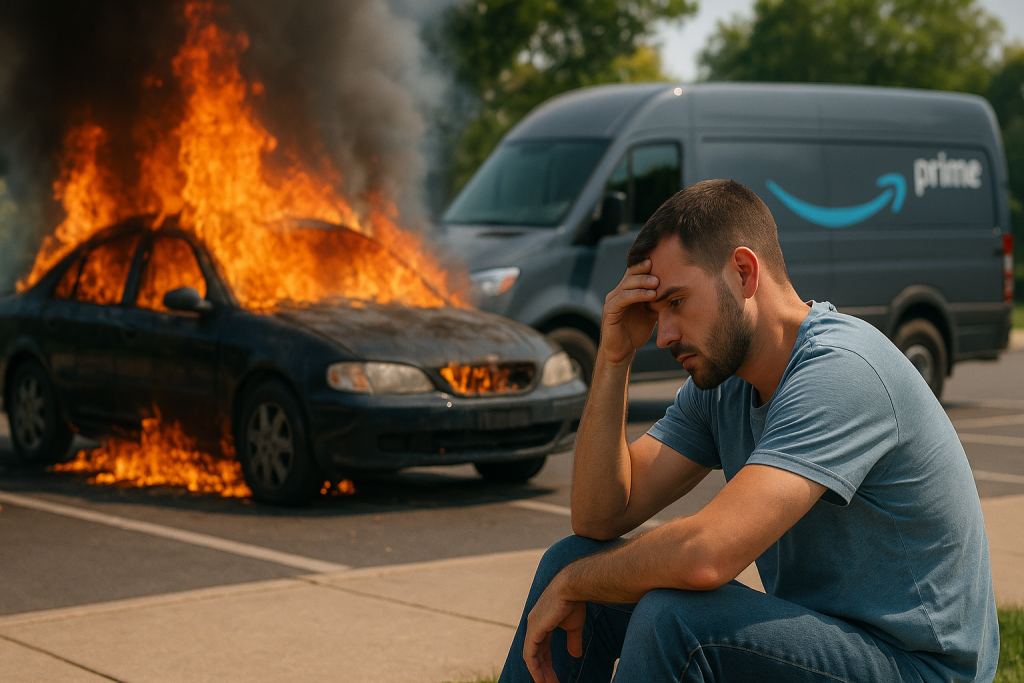 “El fuego se llevó su carro, pero no su fe”: la historia del joven cubano que perdió su auto trabajando para Amazon y ahora lucha por no rendirse.